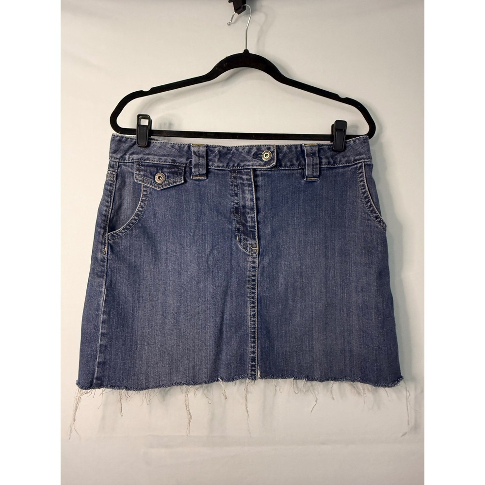 Ann Taylor Denim Skirt Blue Frayed‎ Hem A-Line Women's Size 12